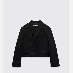 ZARA CROPPED WOOL BLEND BLAZER Size M NWT